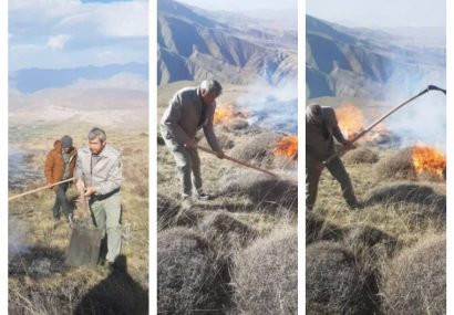 مهار آتش سوزی در ارتفاعات خاروانای ورزقان